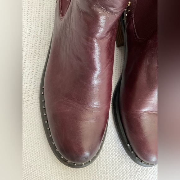 Sam Edelman Burgundy and Gold Ankle Boots with Chunky Heel - Picture 5 of 8
